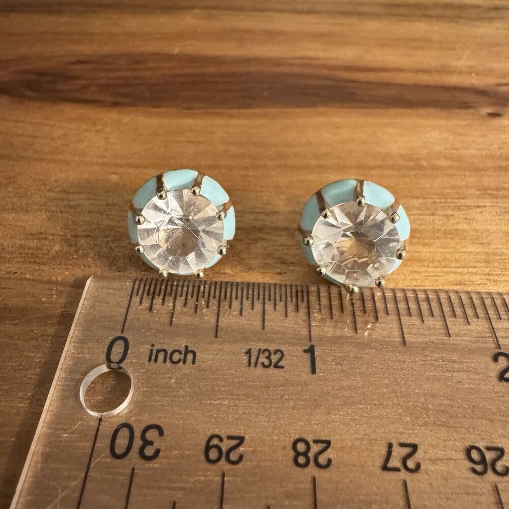 Anthropologie Womens Earrings Turquoise Enamel Crystal Measures In Pictures - Picture 7 of 7